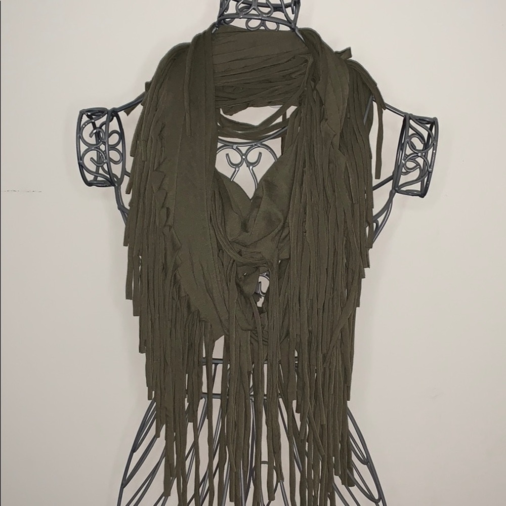 Olive Green Fringe Scarf